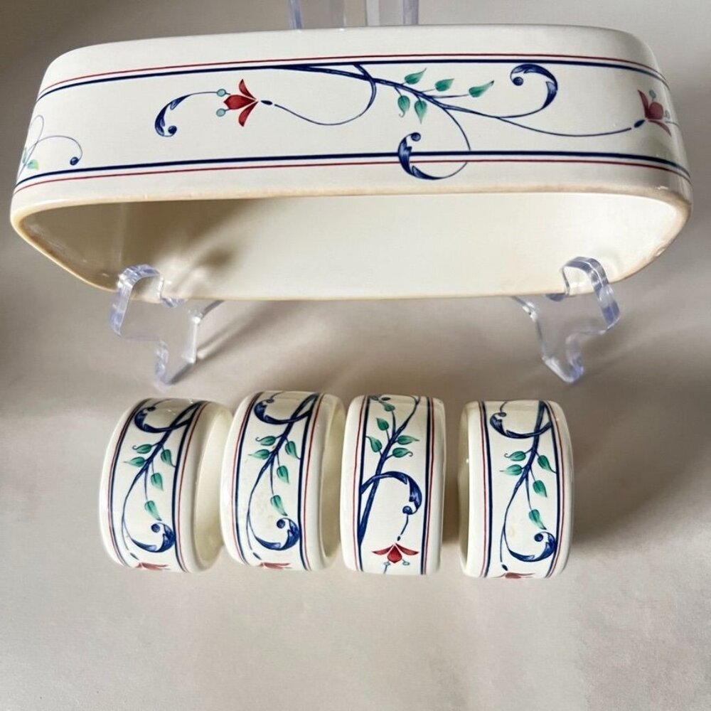 Mikasa Intaglio Annette Replacement 4 Ceramic Napkin Rings‎ & Butter Dish LID